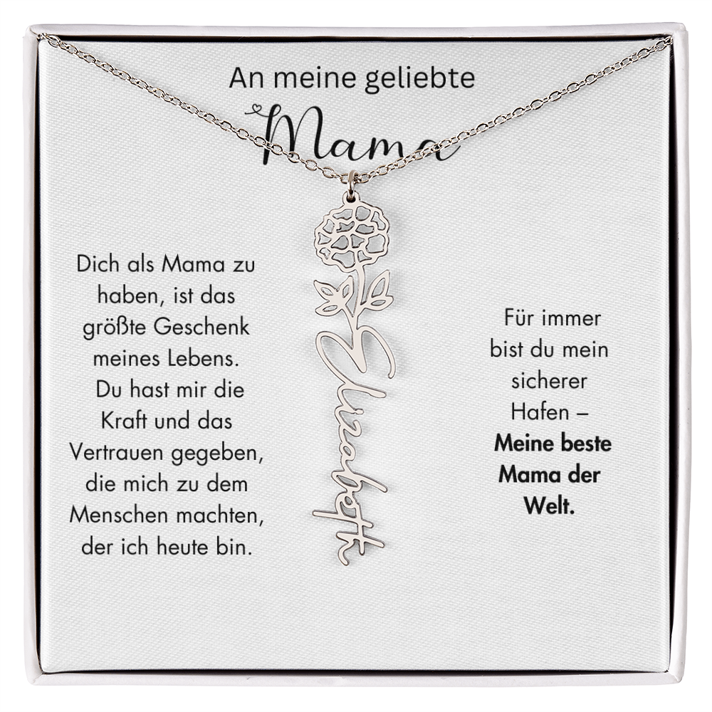 Personalisierte Namenskette mit Geburtsblume für Mama