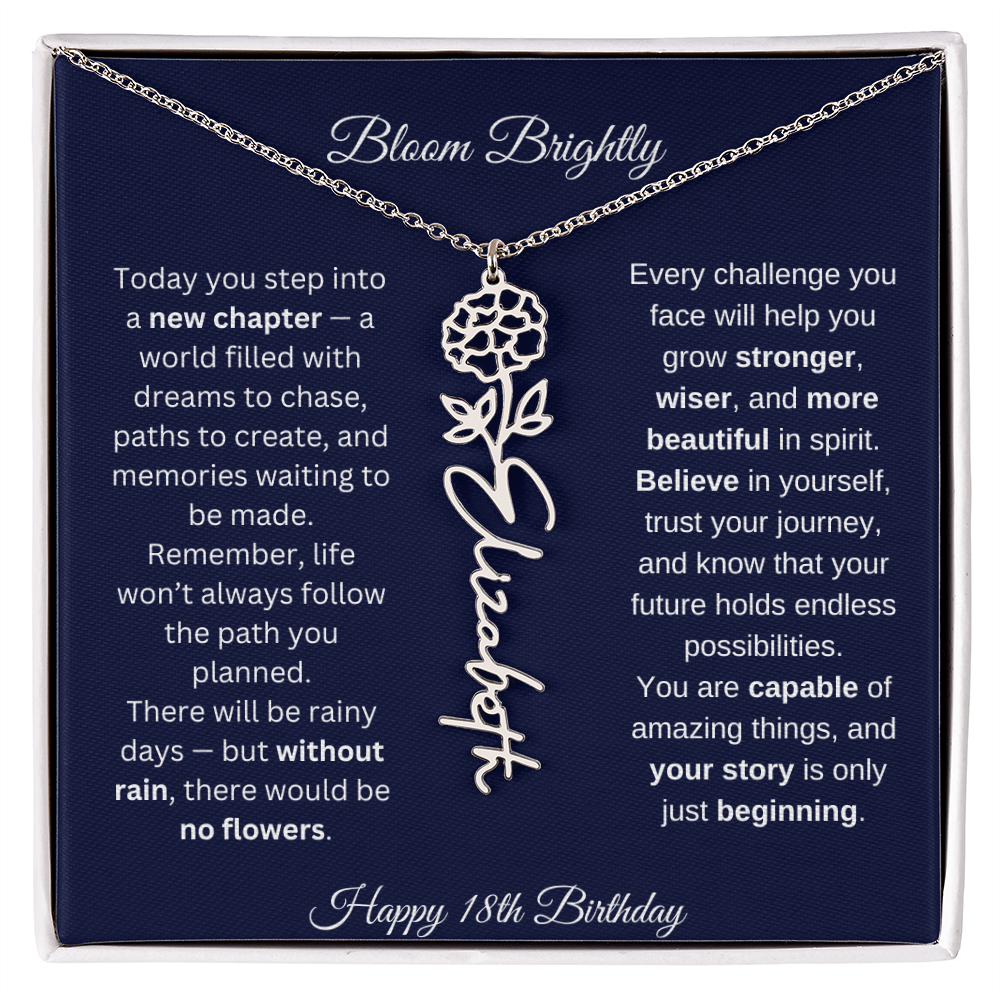 Bloom Brightly - Happy 18th Birthday - Flower Name Necklace