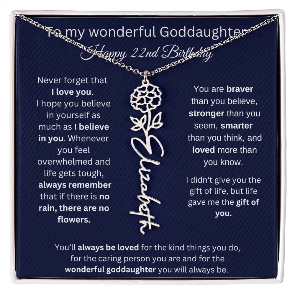 Goddaughter 22nd Birthday Gift | Flower Name Necklace