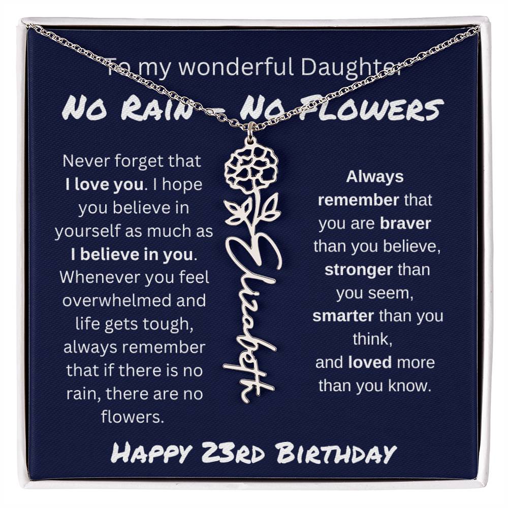 No Rain - No Flower | Happy 23rd Birthday | Flower Name Necklace