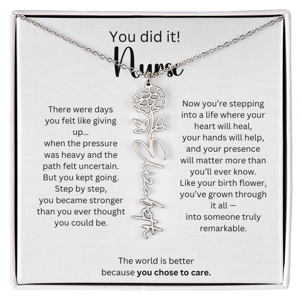 Meaningful Nurse Graduation Gift - Birth Flower Name Necklace