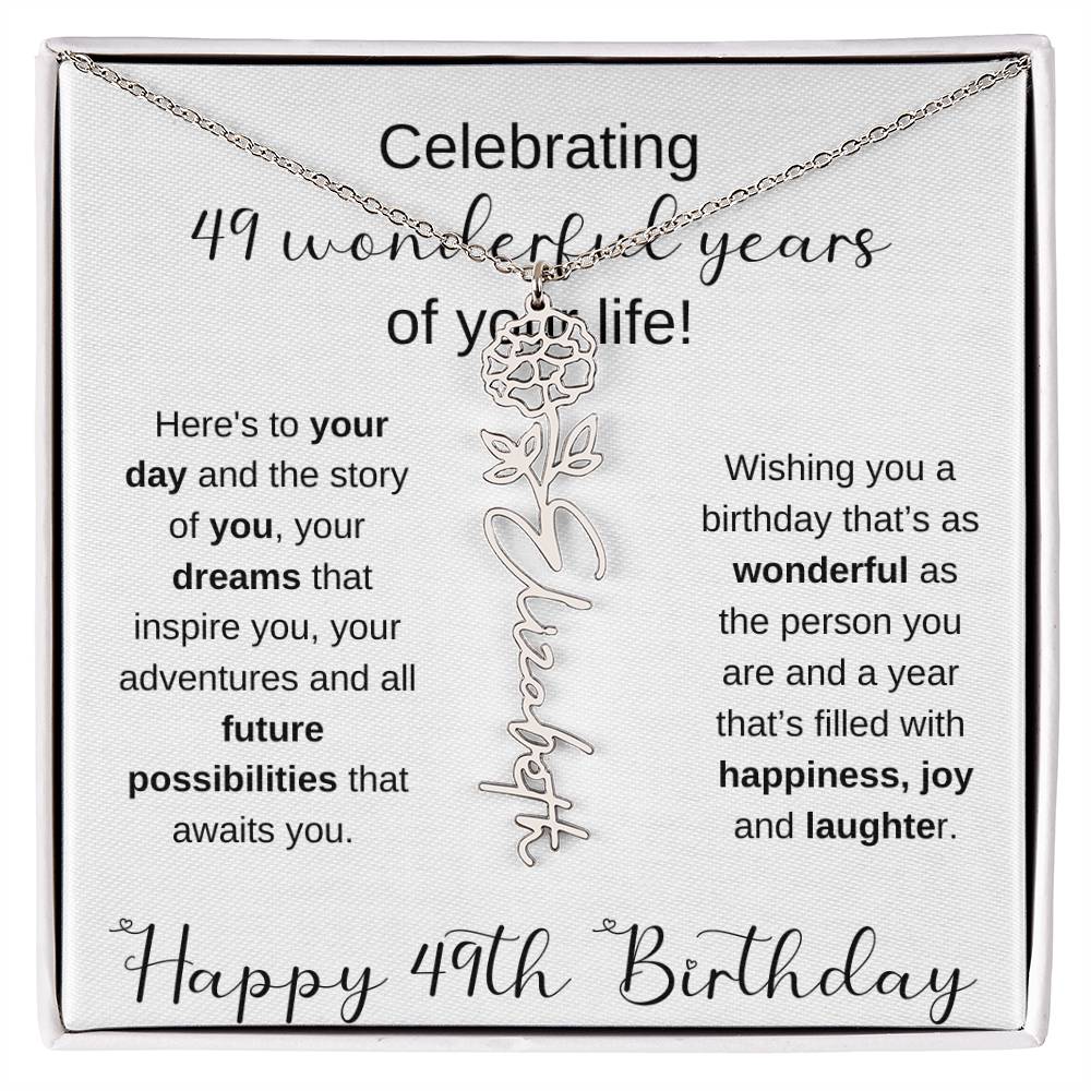 Happy 49th Birthday | Flower Name Necklace