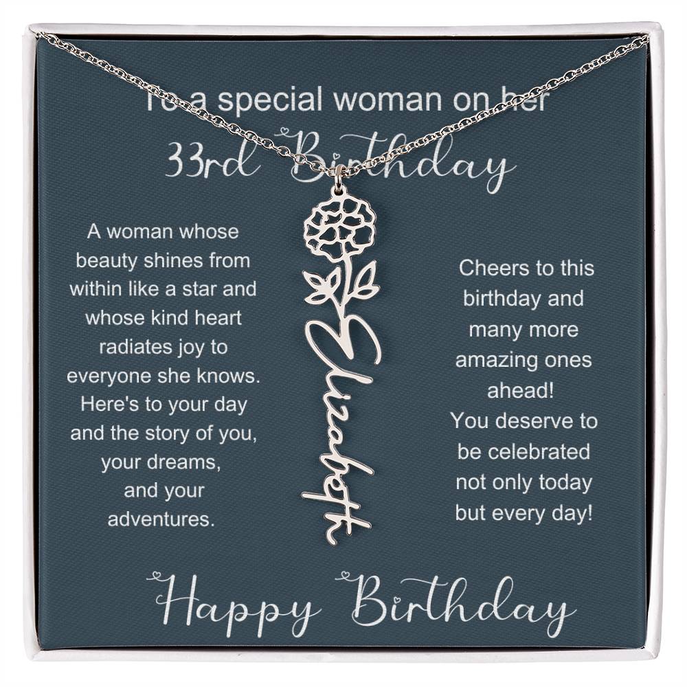 To A Special Woman On Her 33rd Birthday | Flower Name Necklace