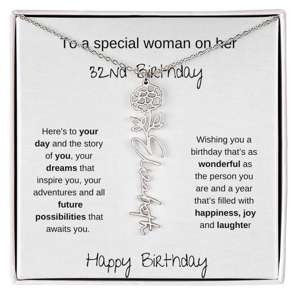 A Special Woman 32nd Birthday | Flower Name Necklace