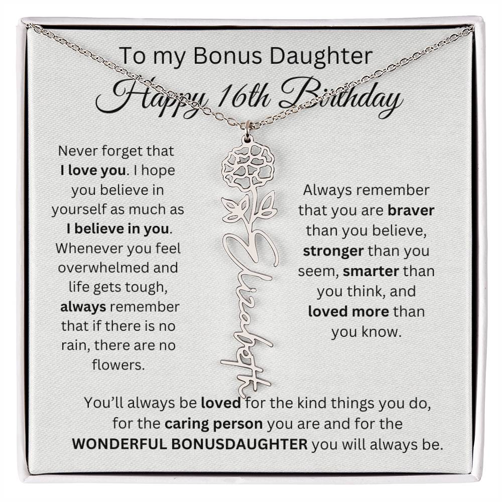 16th Birthday Gift To My Bonus Daughter | Flower Name Necklace
