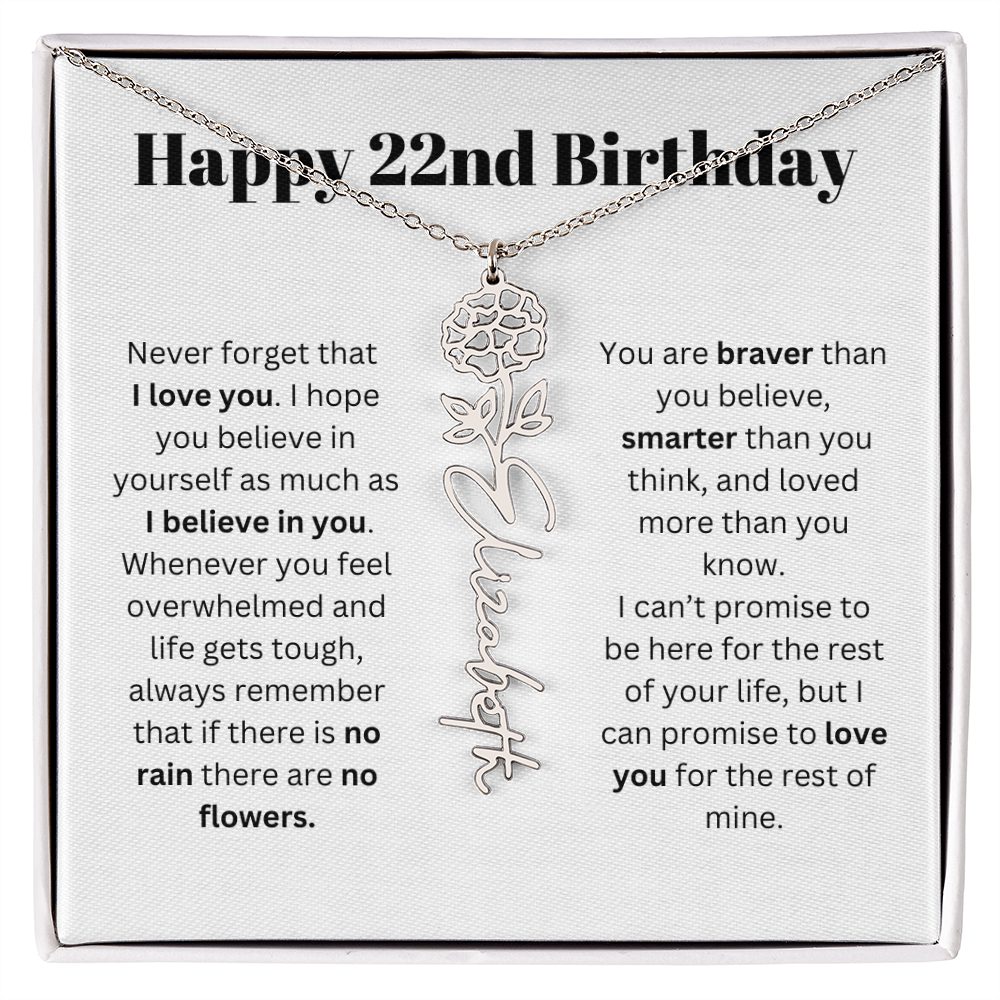 22nd Personalized Birthday Gift for Her - Flower Name Necklace