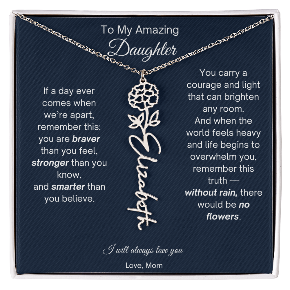 Daughter Necklace from Mom - Birth Flower Name Necklace