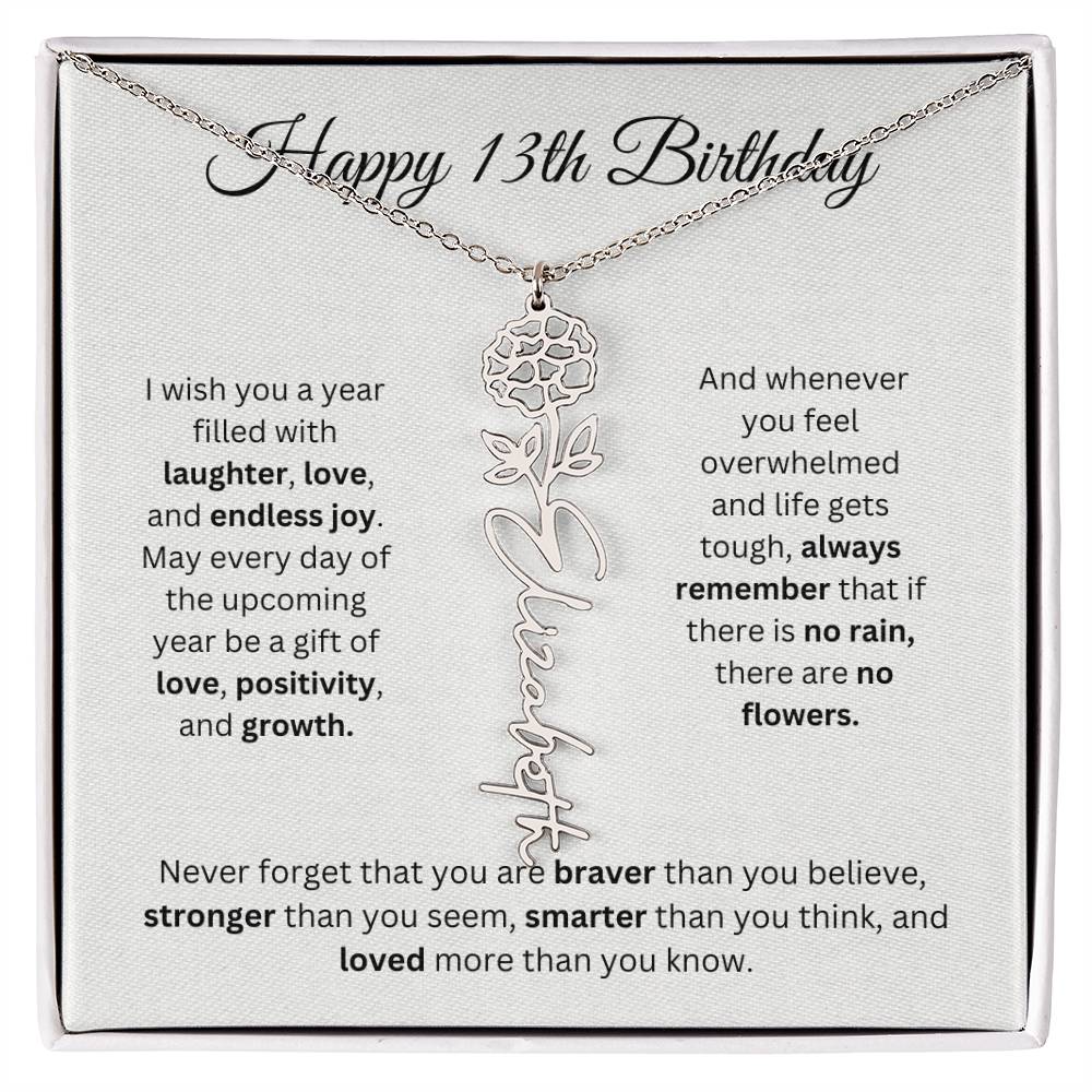 Happy 13th Birthday - Flower Name Necklace