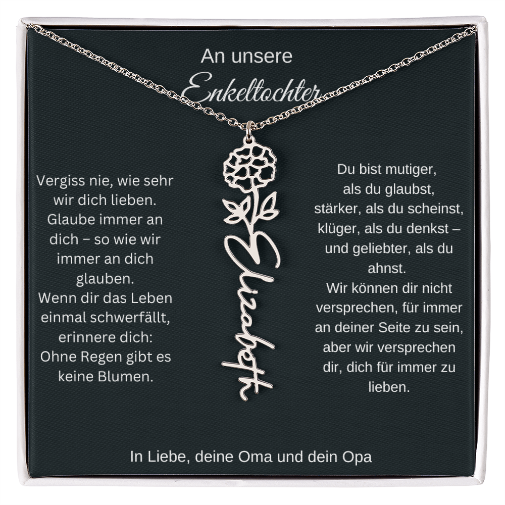 Geburtsblume Namenskette Enkeltochter Silber Gold personalisierte Gravur Kette Geschenk