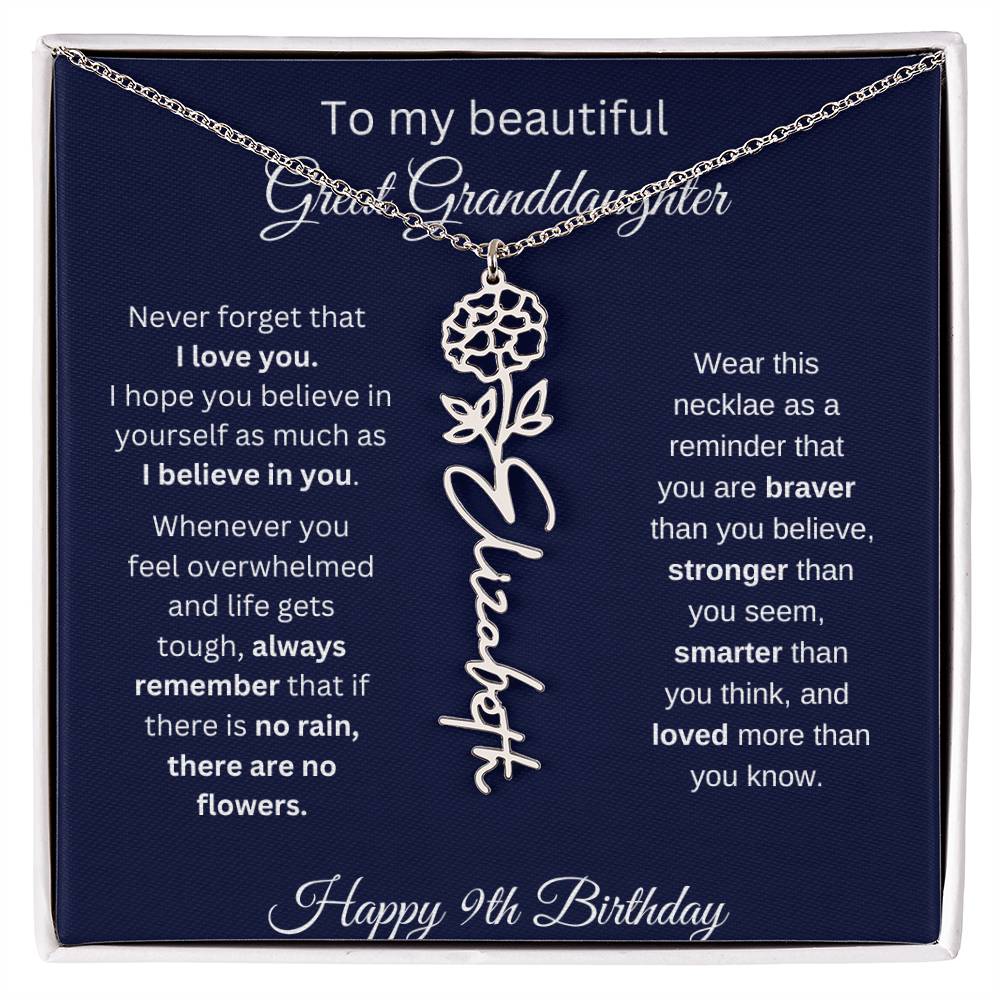 Personalized 9th Birthday Gift Great Granddaughter | Flower Name Necklace