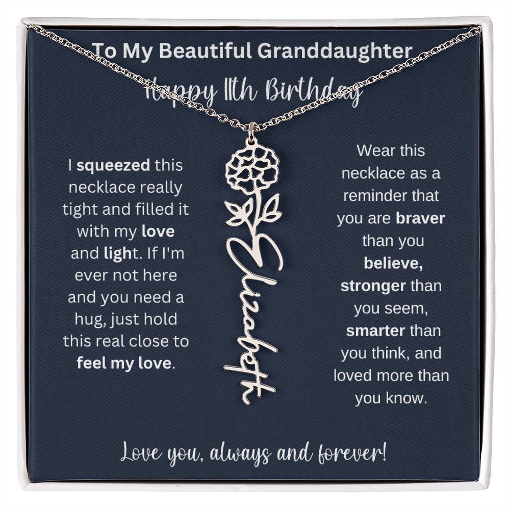 Flower Name Necklace 11th Birthday Necklace Gift To My Granddaughter