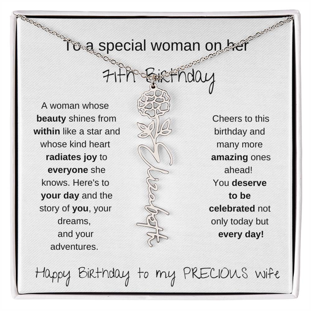Happy 71th Birthday To My Precious Wife - Birthflower Necklace