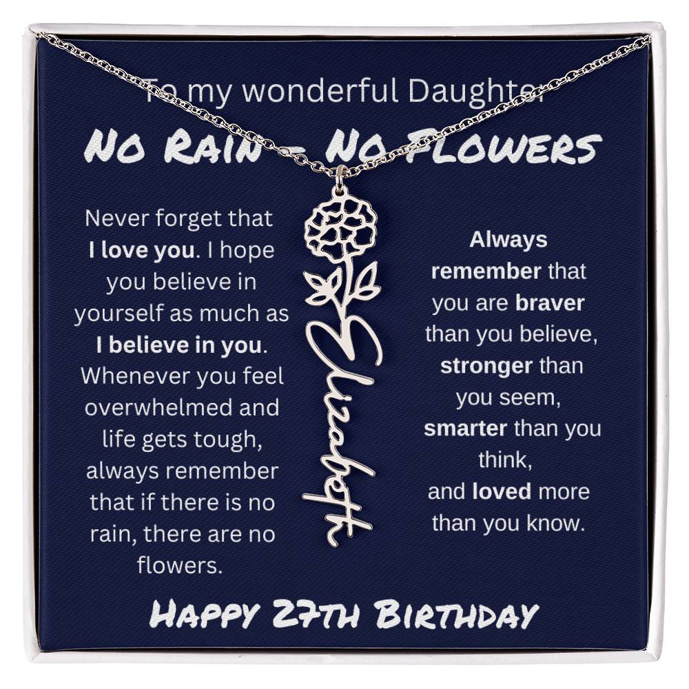 No Rain - No Flower | Happy 27th Birthday | Flower Name Necklace