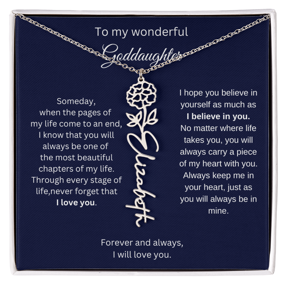 Luxury Goddaughter Gift - Birth Flower Name Necklace