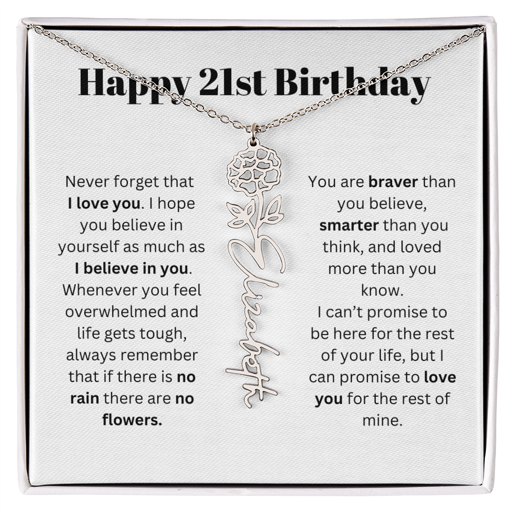 21st Personalized Birthday Gift for Her - Flower Name Necklace