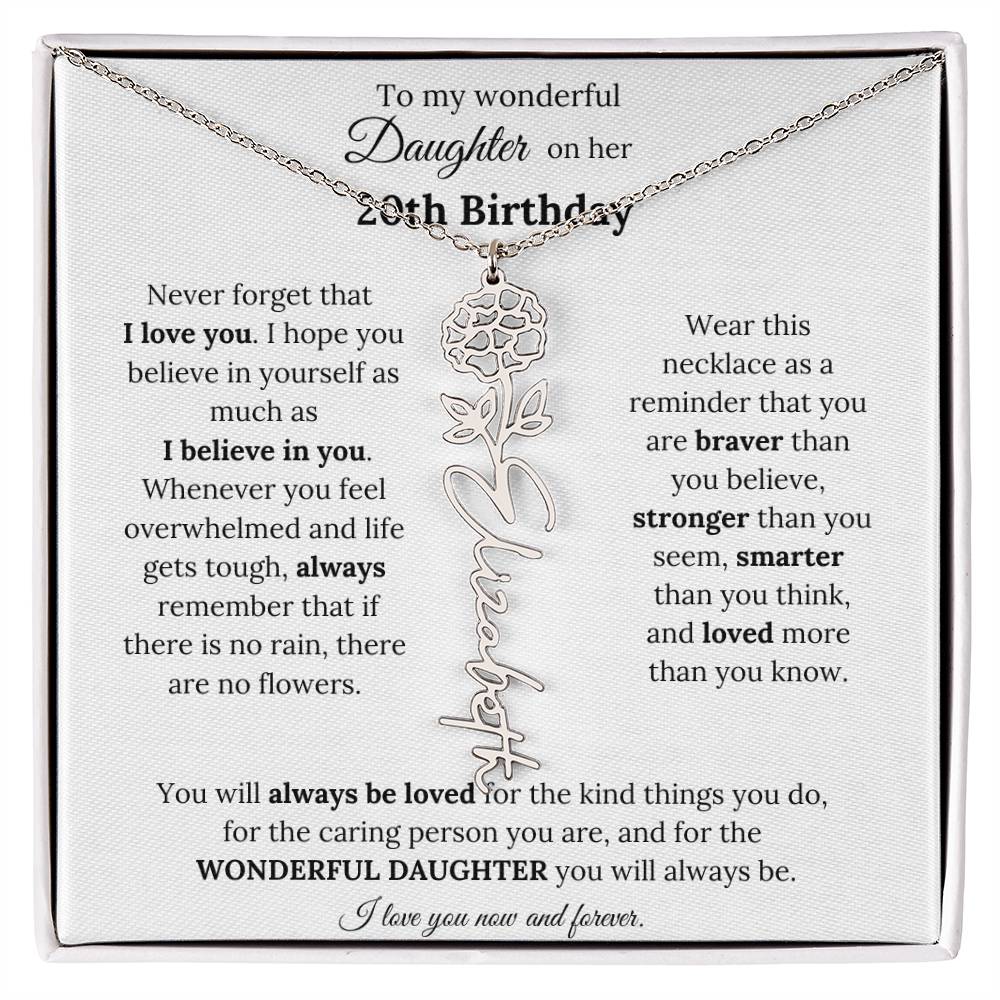 To My Wonderful Daughter On Her 20th Birthday - I Love You - Flower Name Necklace