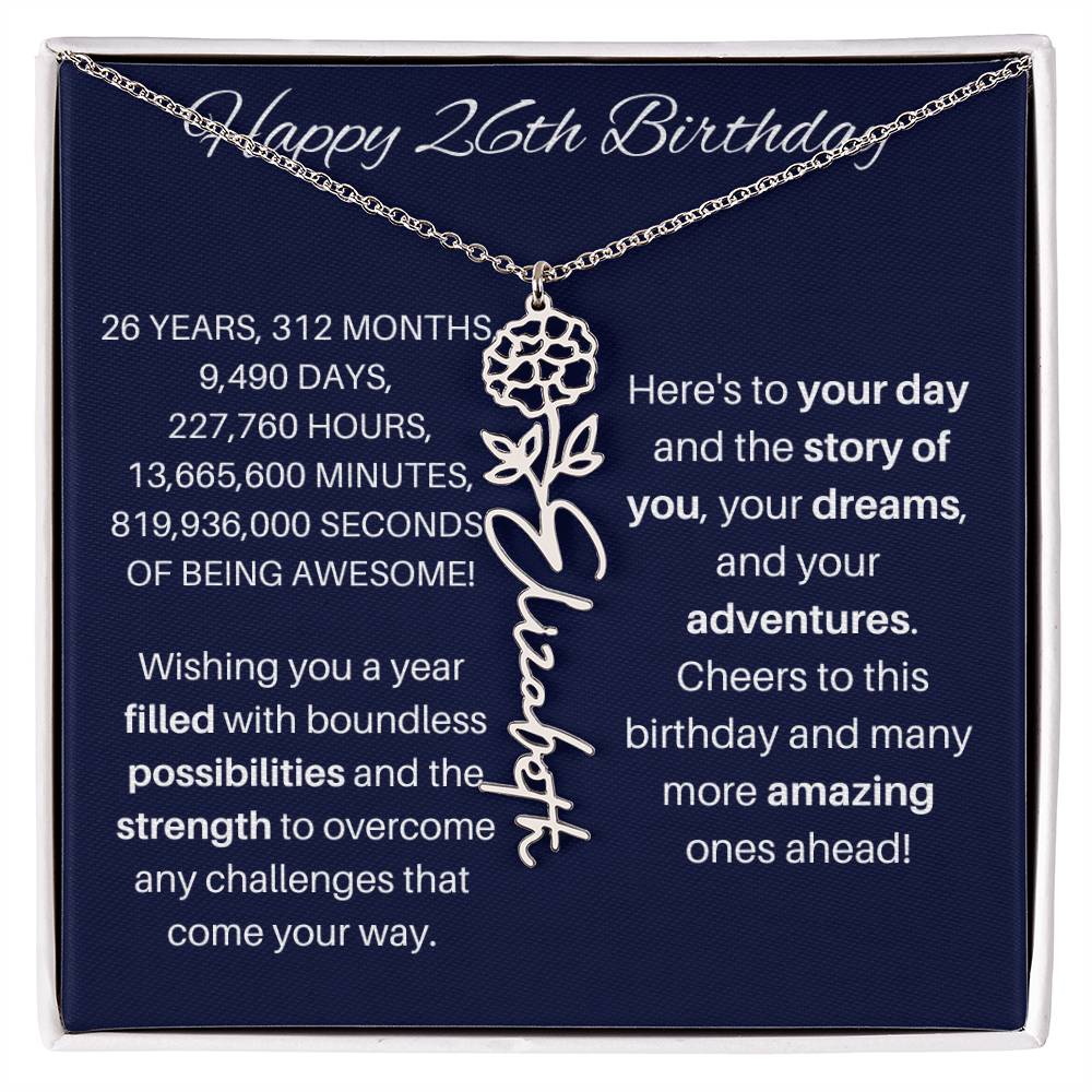 26th Birthday Birth Flower Necklace