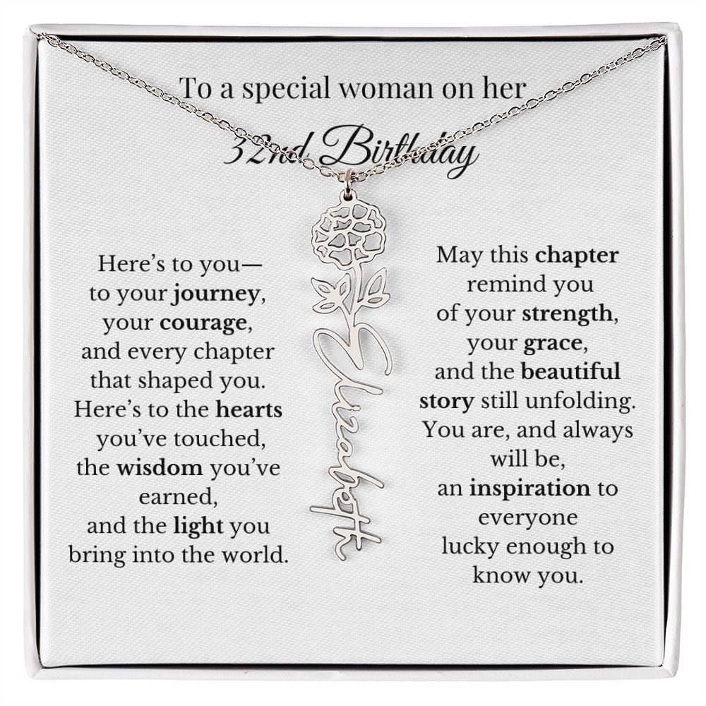 32nd Birthday Gift for Her Birth Flower Name Necklace