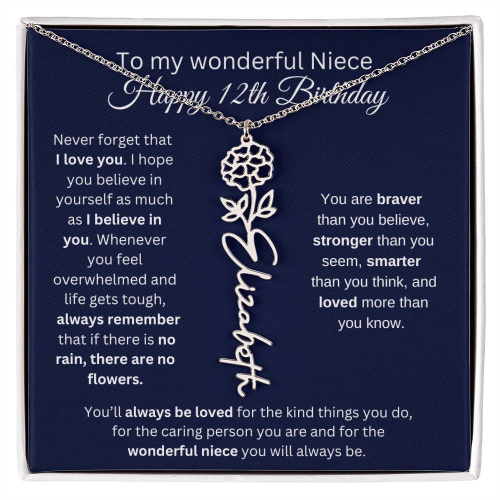 To My Wonderful Niece | Happy 12th Birthday | Flower Name Necklace
