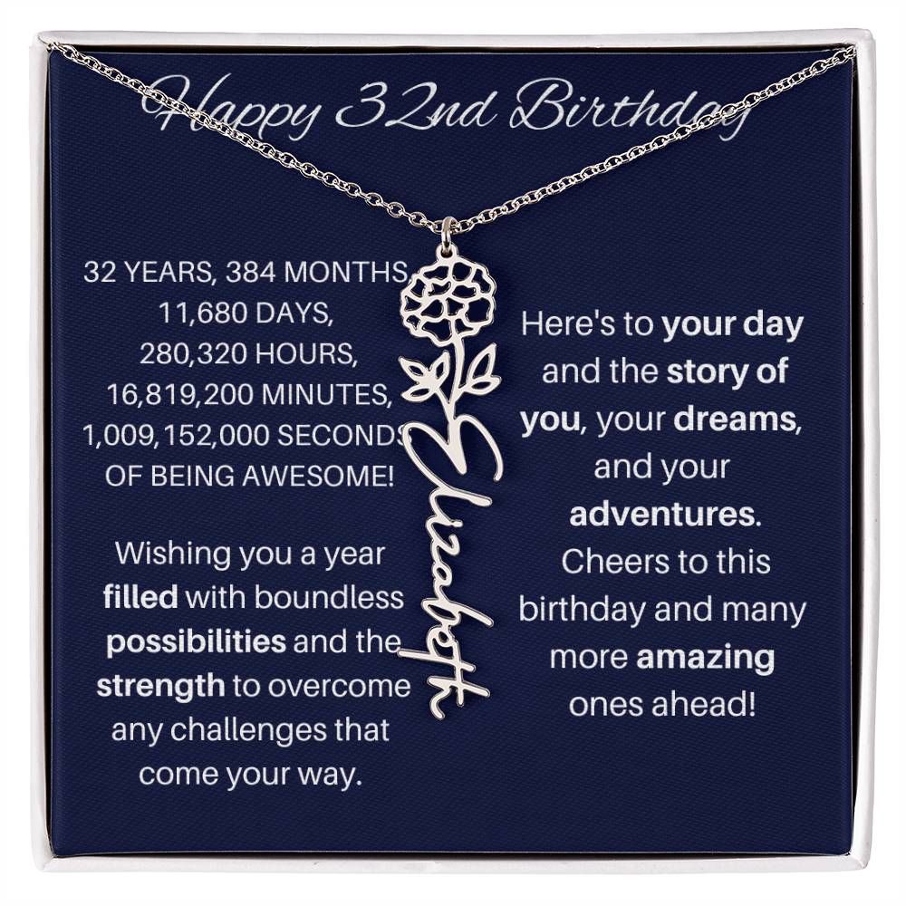 32nd Birthday Birth Flower Necklace