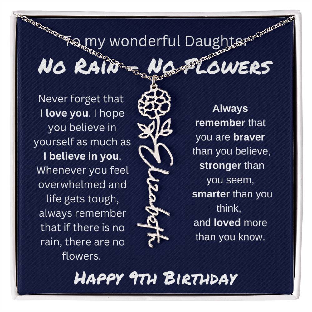No Rain - No Flower | Happy 9th Birthday | Flower Name Necklace
