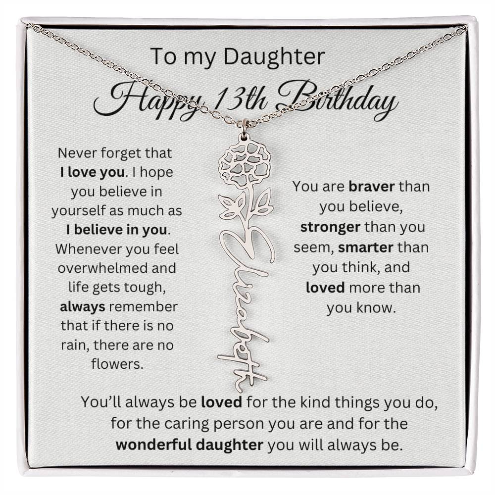 Happy 13th Birthday - Flower Name Necklace