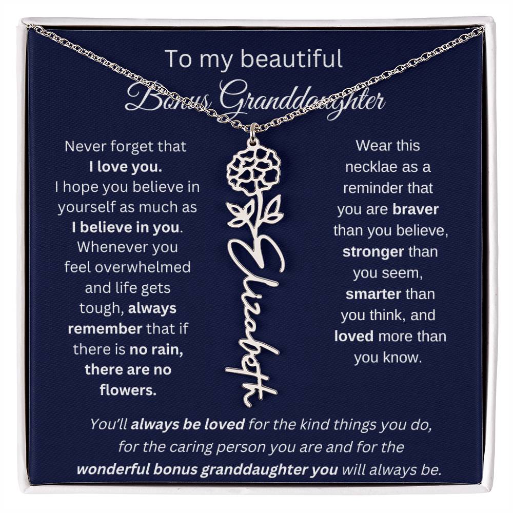 To My Beautiful Bonus Granddaughter | Never Forget That I Love You | Flower Name Necklace