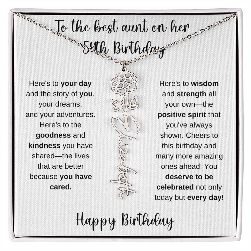 To The Best Aunt - Happy 54th Birthday | Flower Name Necklace
