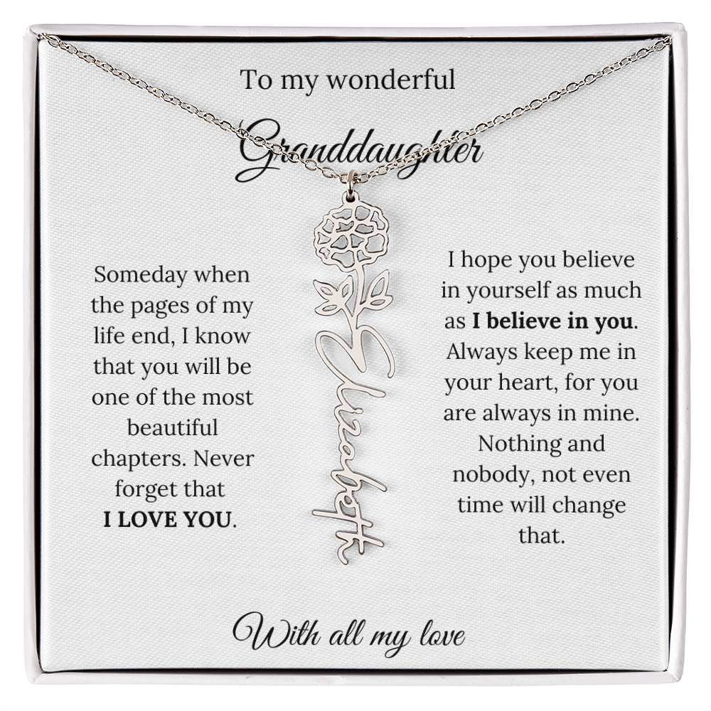 To My Granddaughter Necklace – Custom Floral Keepsake Jewelry Gift from Grandma & Grandpa