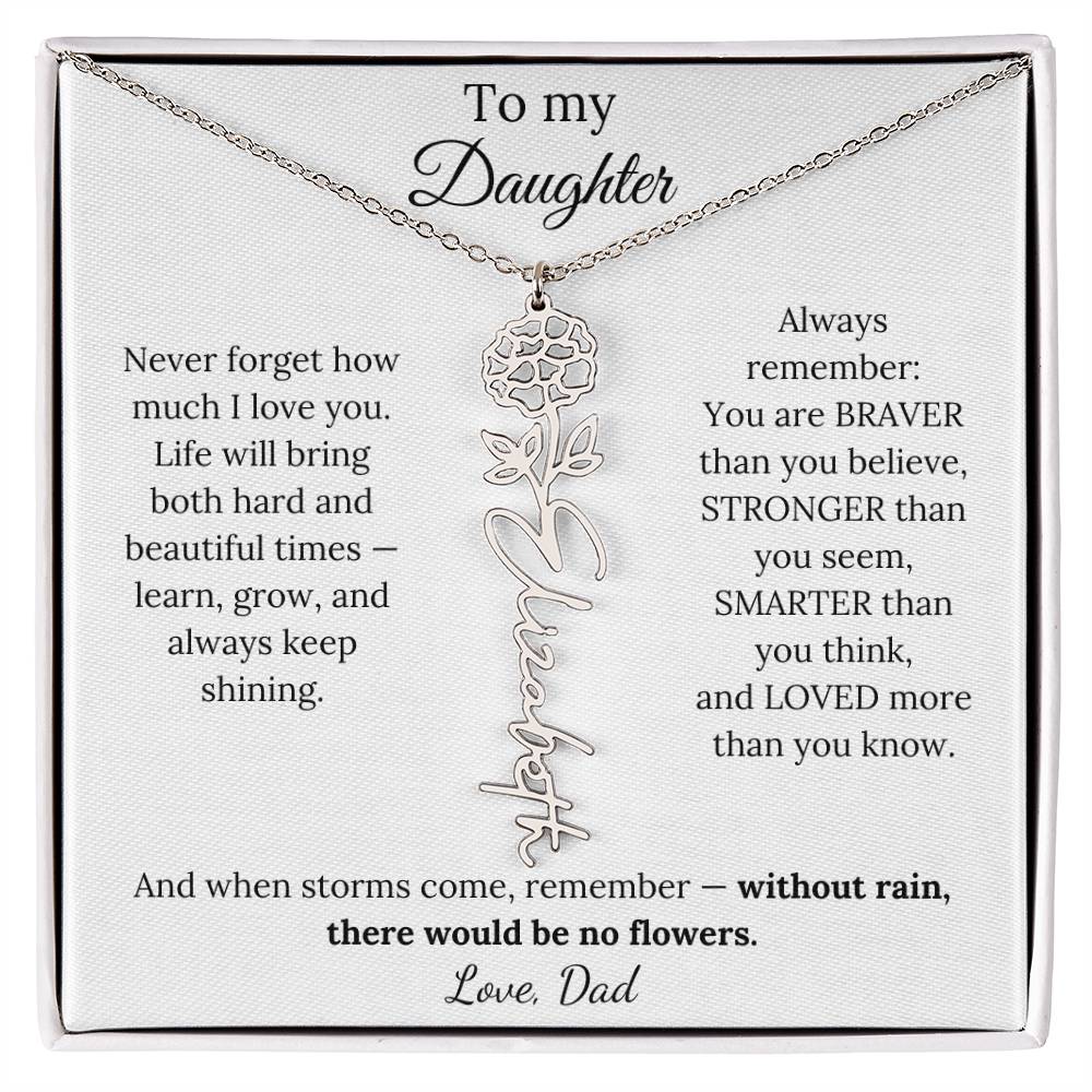 Personalized Jewelry Gift To My Daughter Birth Flower Name Necklace From Dad
