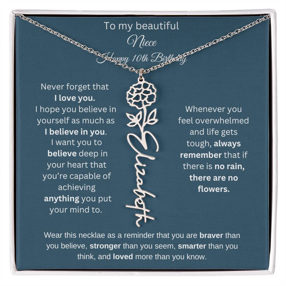 10th Birthday Name Birthflower Necklace Gift for Niece