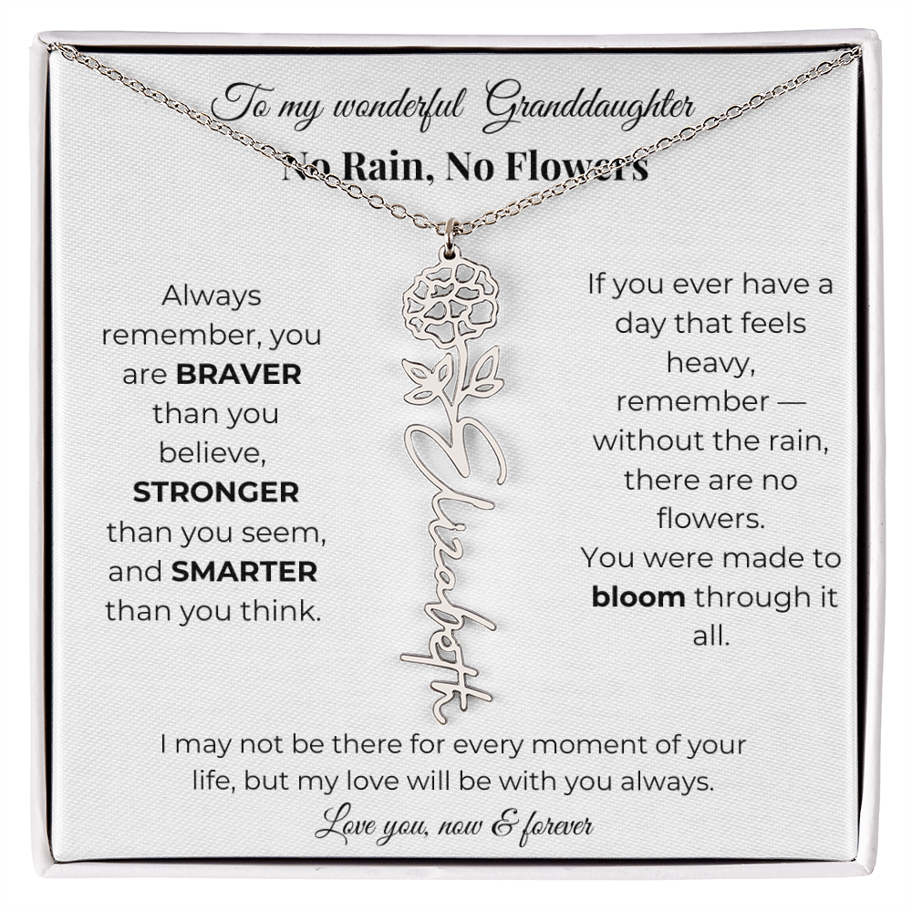 Granddaughter Gift Birth Flower Name Necklace with Card