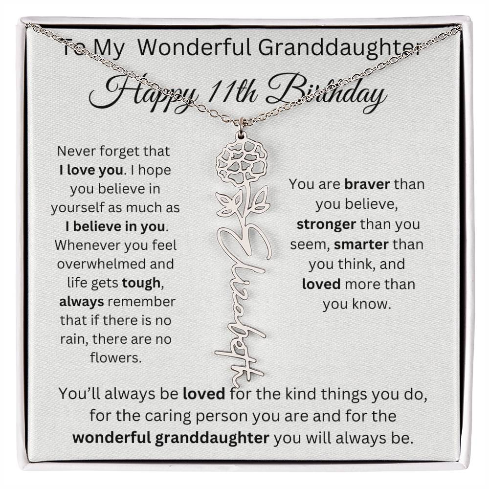 To My Wonderful Granddaughter - Happy 11th Birthday - Flower Name Necklace