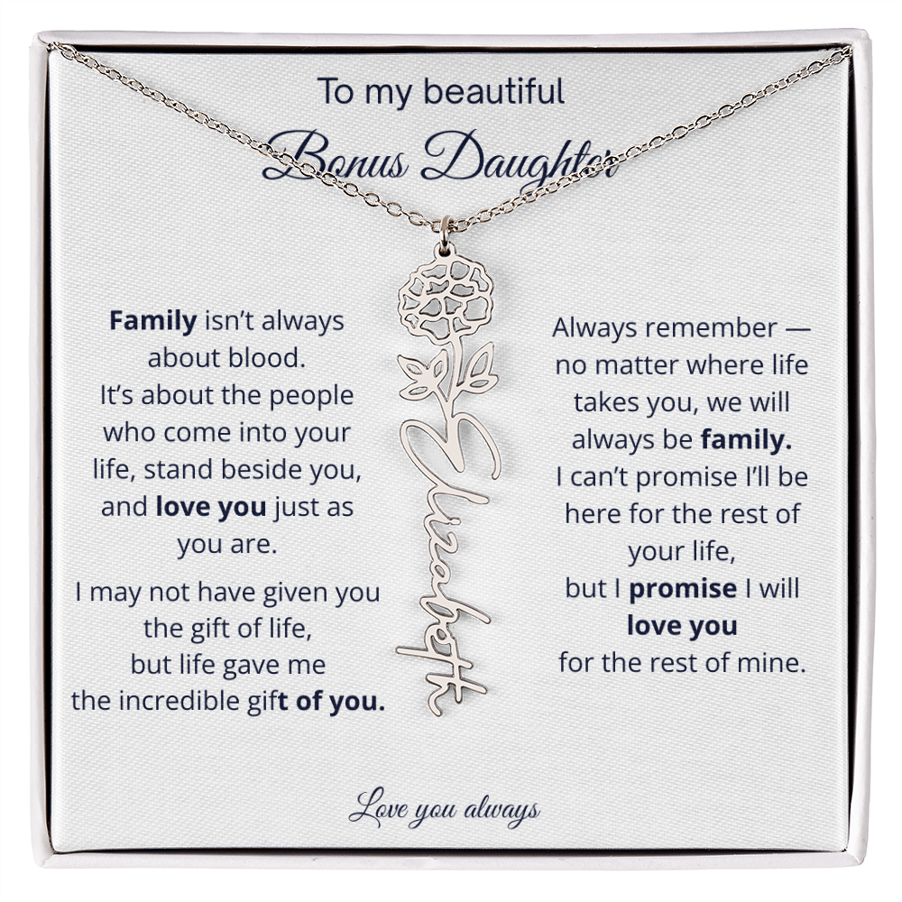 To My Beautiful Bonus Daughter | Love You Always | Birth Flower Name Necklace