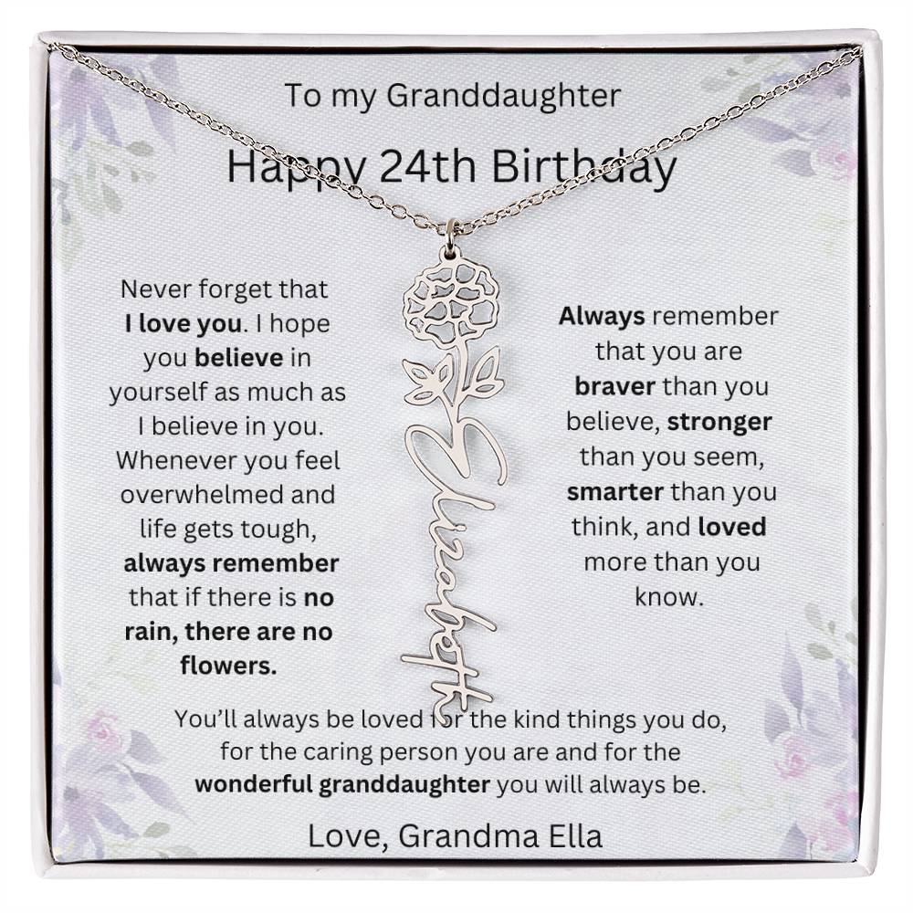 To My Granddaughter - Happy 24th Birthday | Flower Name Necklace