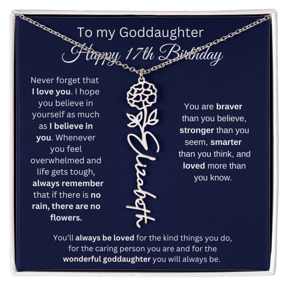 To My Goddaughter - Happy 17th Birthday - Flower Name Necklace