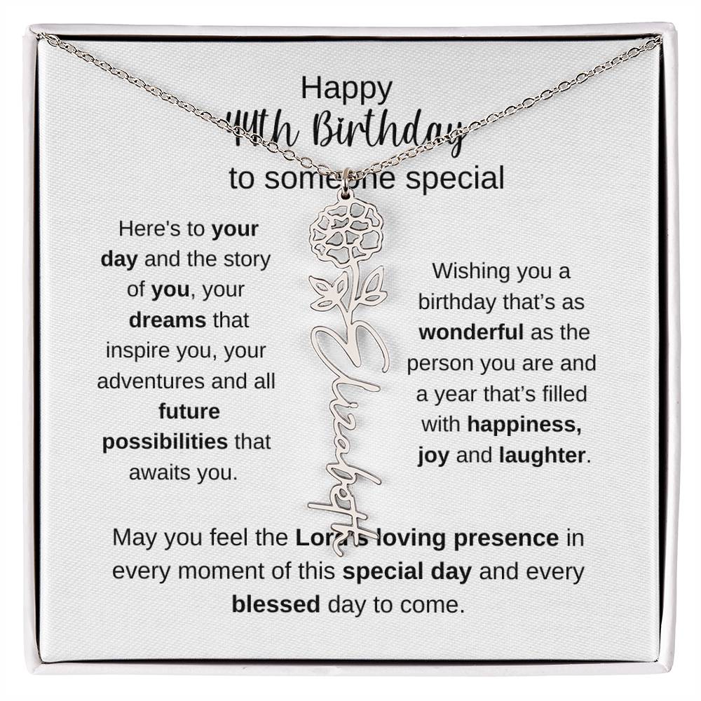 Happy 44th Birthday To Someone Special - Flower Name Necklace