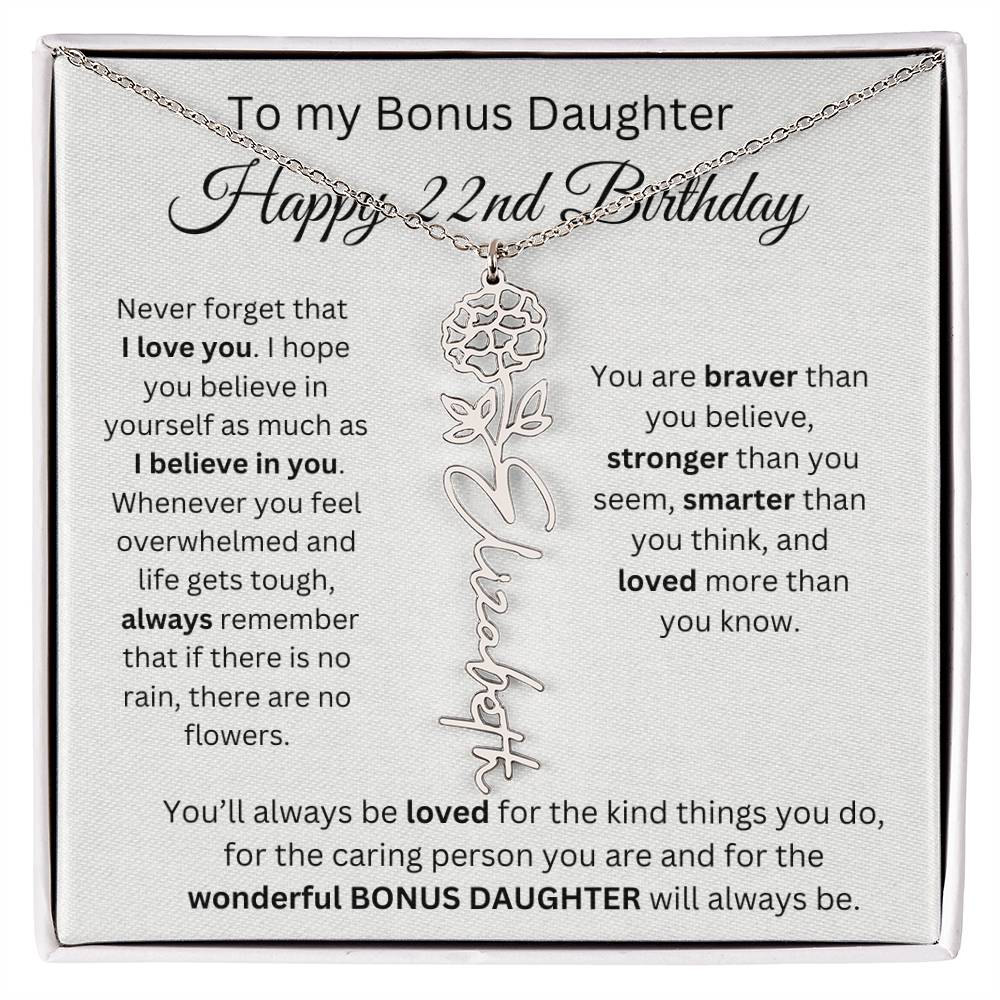 To My Bonus Daughter | Happy 22nd Birthday | Flower Name Necklace