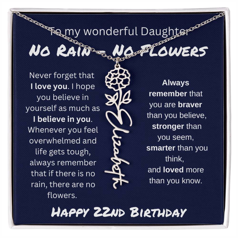 No Rain - No Flower | Happy 22nd Birthday | Flower Name Necklace