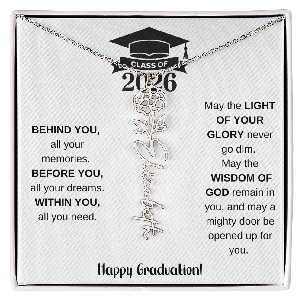 Class Of 2026 Personalized Graduation Gift Birth Month Flower Necklace