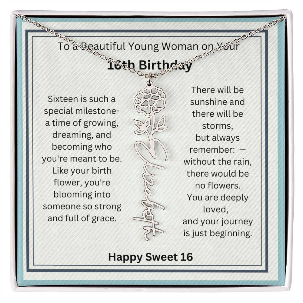 Sweet 16 Birth Flower Name Necklace Gift 2