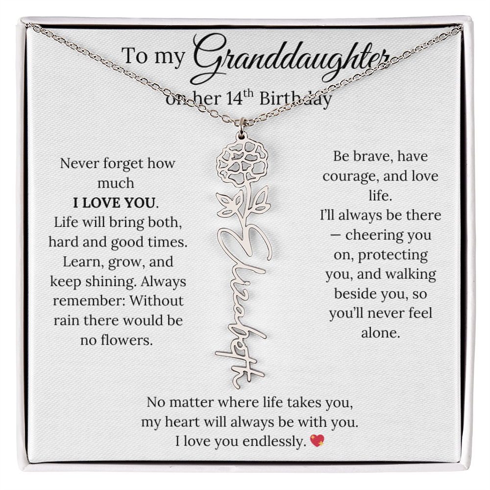 14th Birthday Gift For Granddaughter - Personalized Flower Name Necklace
