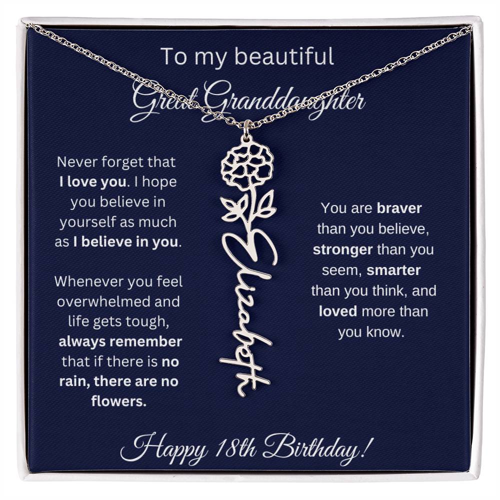 18th Birthday Gift For Great Granddaughter - Birthmonth Flower Name Necklace
