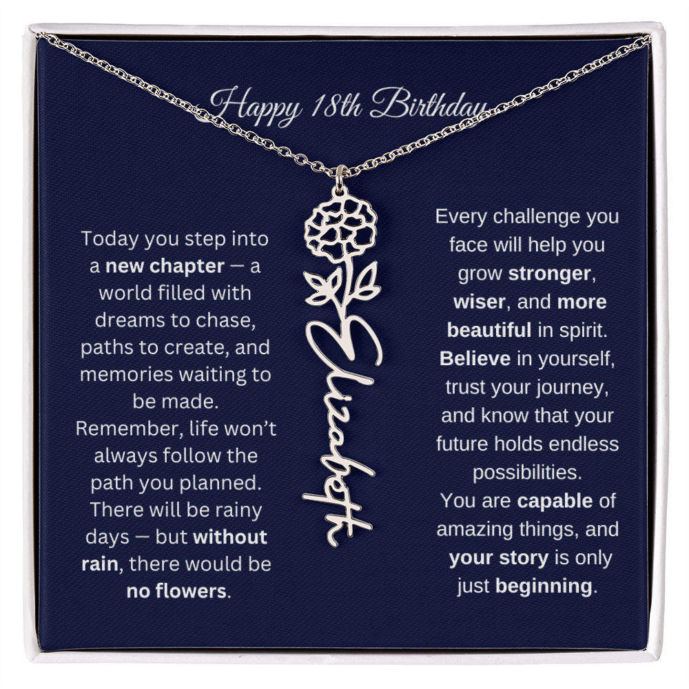 18th Birthday Birth Flower Name Necklace