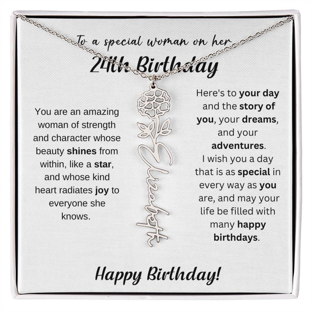 24th Birthday Gift Birthflower Necklace