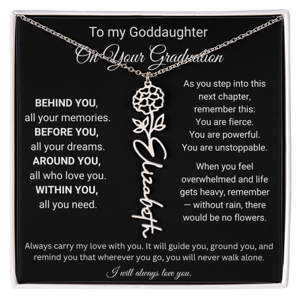 Birth Flower Name Necklace for Goddaughter Graduation