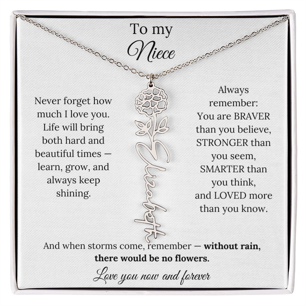 To My Niece Birth Flower Name Necklace From Aunt