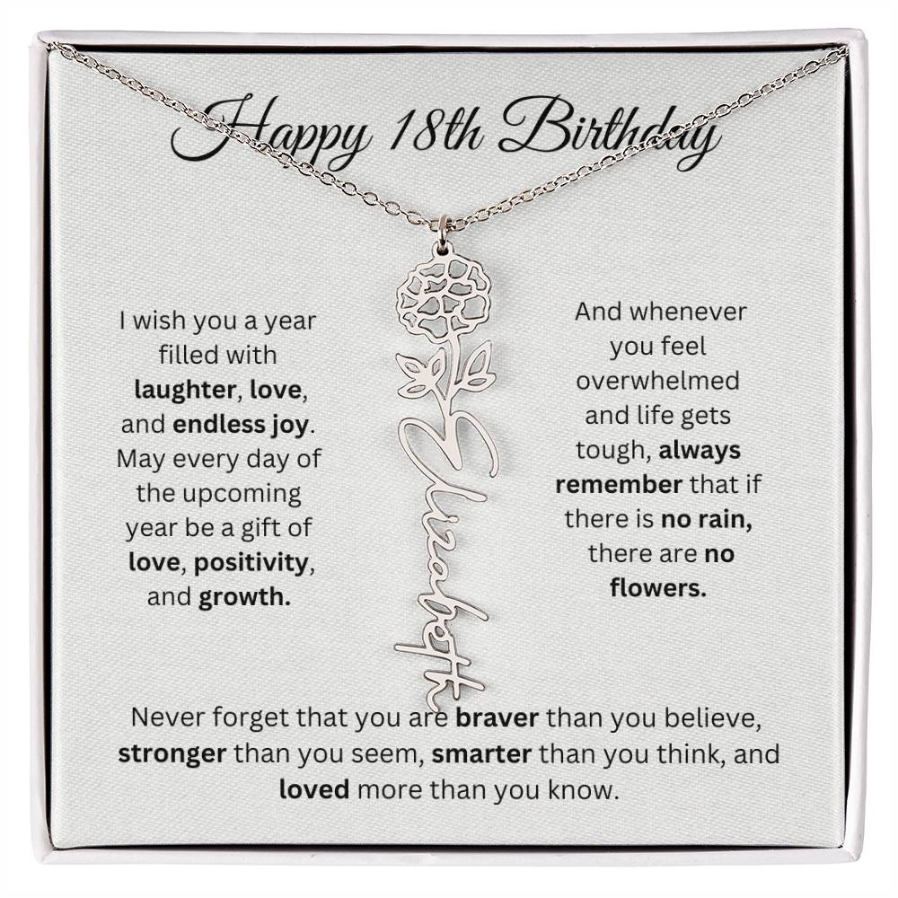 Happy 18th Birthday - Flower Name Necklace