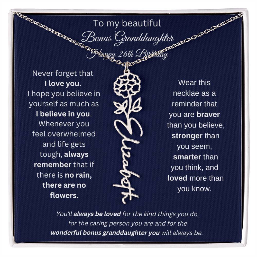 26th Birthday Bonus Granddaughter Gift | Personalized Flower Name Necklace