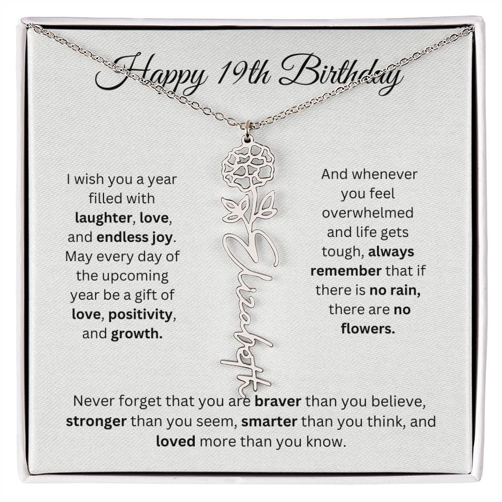 Happy 19th Birthday - Flower Name Necklace